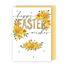 Embellished Happy Easter Daffodil Wishes Hand-Finished Easter Greeting Card