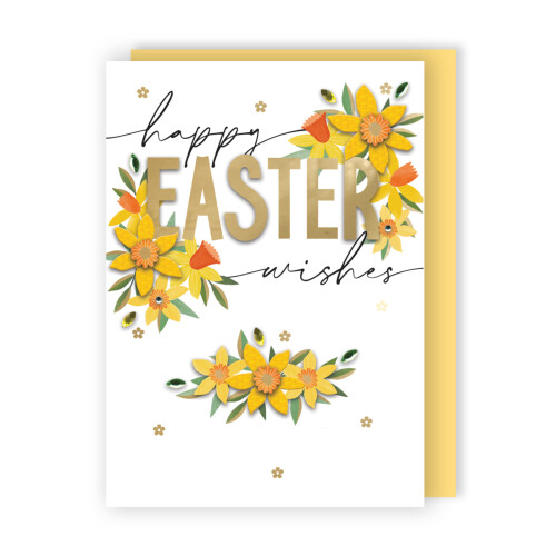 Embellished Happy Easter Daffodil Wishes Hand-Finished Easter Greeting Card 1