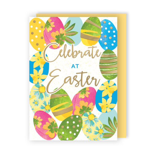 Celebrate At Easter Colourful Decorated Eggs Contemporary Easter Greeting Card 2