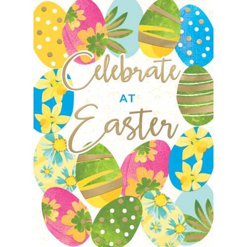 Celebrate At Easter Colourful Decorated Eggs Contemporary Easter Greeting Card 1