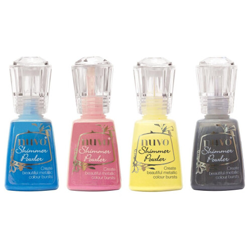 Nuvo Shimmer Powder Bold Block Bundle - Blue Blitz Cherry Solar Flare e Storm Cloud - 4 frascos