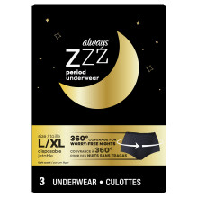 Always ZZZs Overnight Jednorazowa bielizna okresowa dla kobiet Rozmiar L Czarne majtki okresowe Szczelne 3 szt