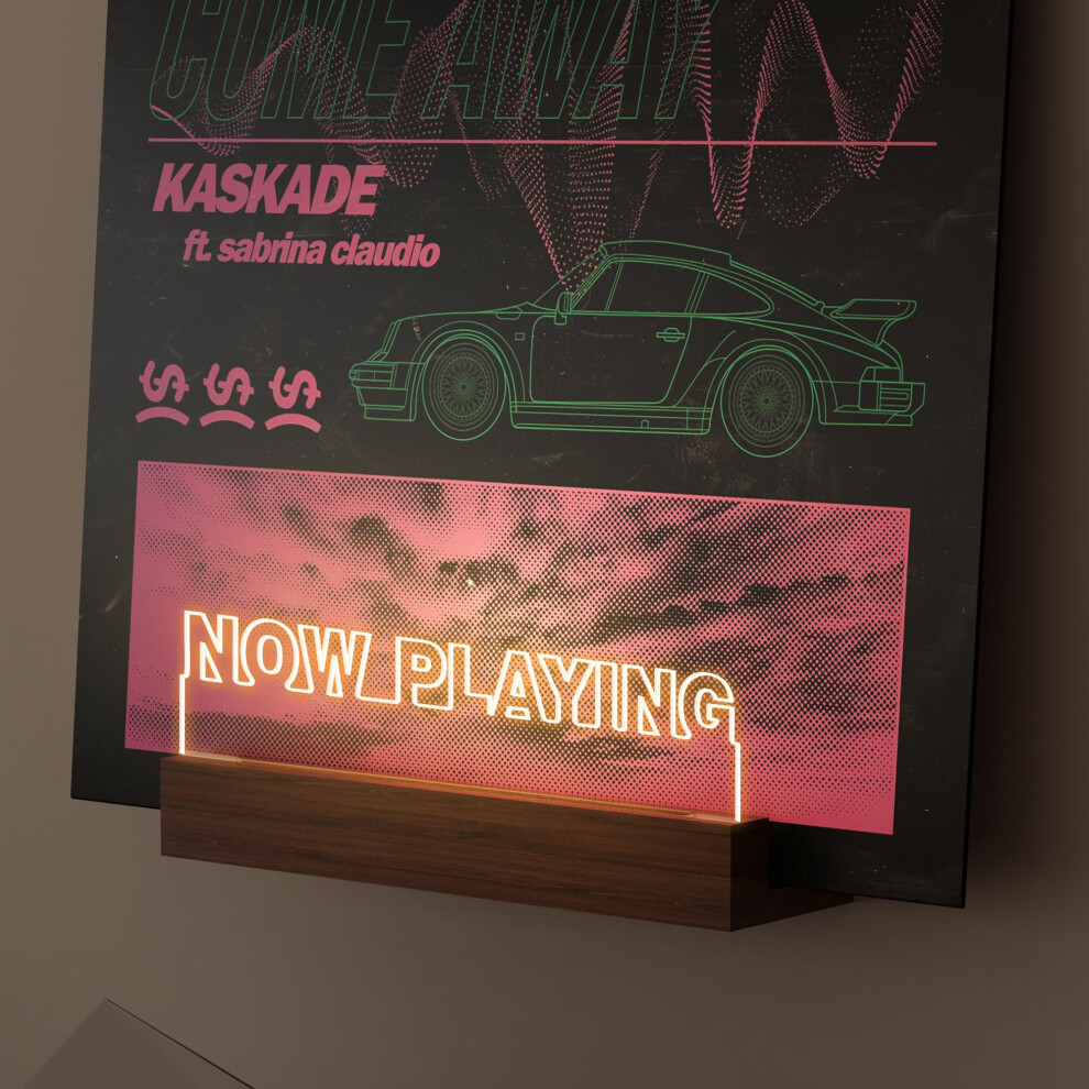 Coolgift Mart Now Playing Vinyl Record Stand Wall Mount, Light Up Record Holder, Display In Legno Acrilico Con Luci Bianche Calde Per Gli Album, Decorazione Della Stanza, Per Gli Amanti Del Vinile-image