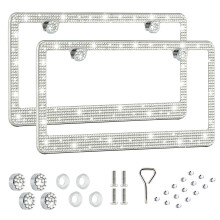 Fiisfiis bling nummerplade ramme til kvinder 2 pakke premium rustfrit st?l rhinestone bil nummerplade Holder h?ndlavet glitter Crystal Diamond Gi