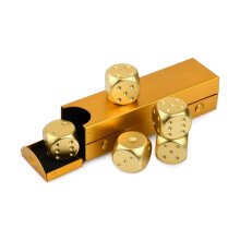 DS. WYRZNIAJACY STYL Kosci ze stopu aluminium 5 sztuk 16 mm Przenosne metalowe kosci z etui 6-stronne kostki do gry imprezowej (zloty prostokat)