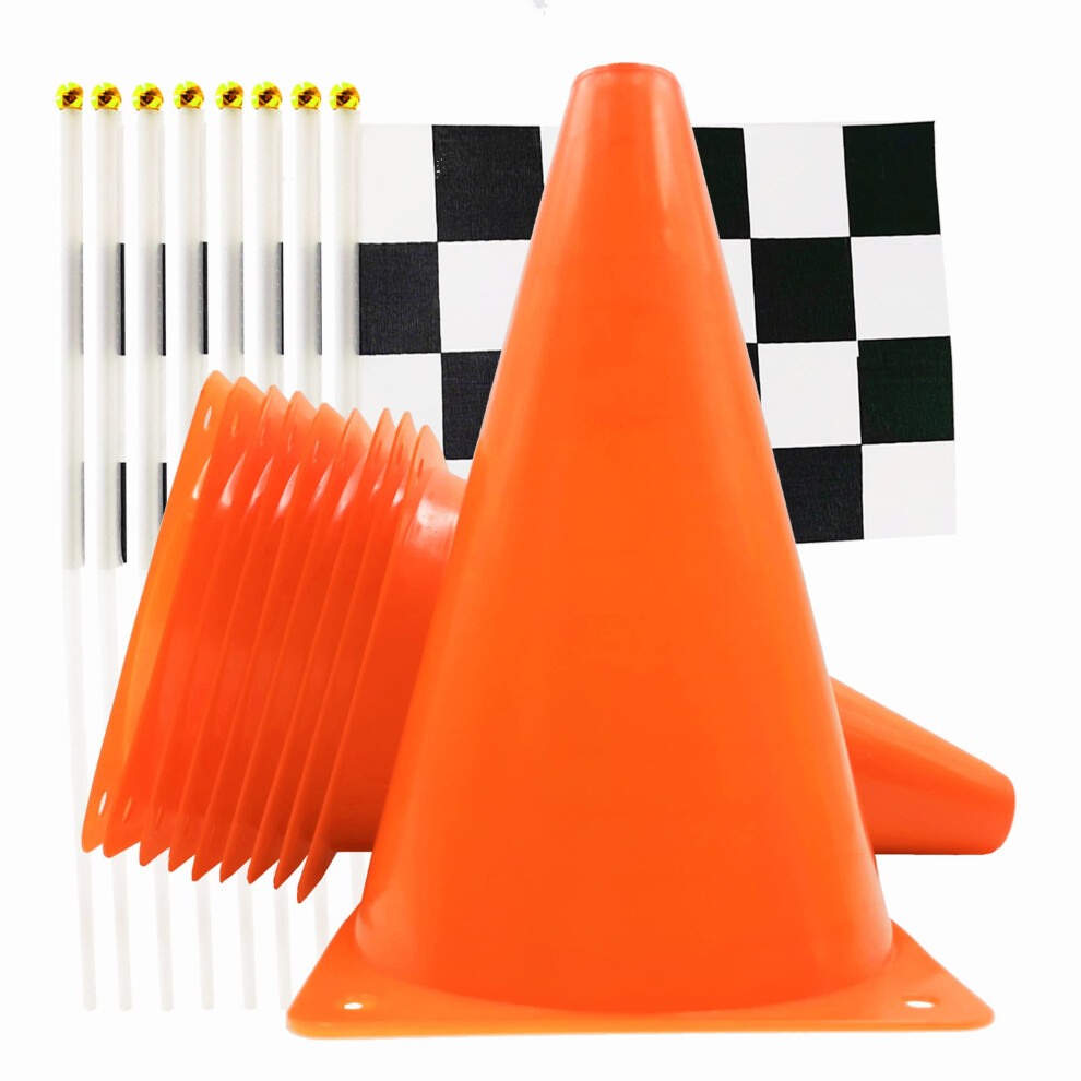 Yoelvn 7Inch Orange Racing Traffic Cones Party Decoration With Racing Checkered Flags 11Inch Safety Sport Training Plastic Cones With Racing Flags Rac 712378034869