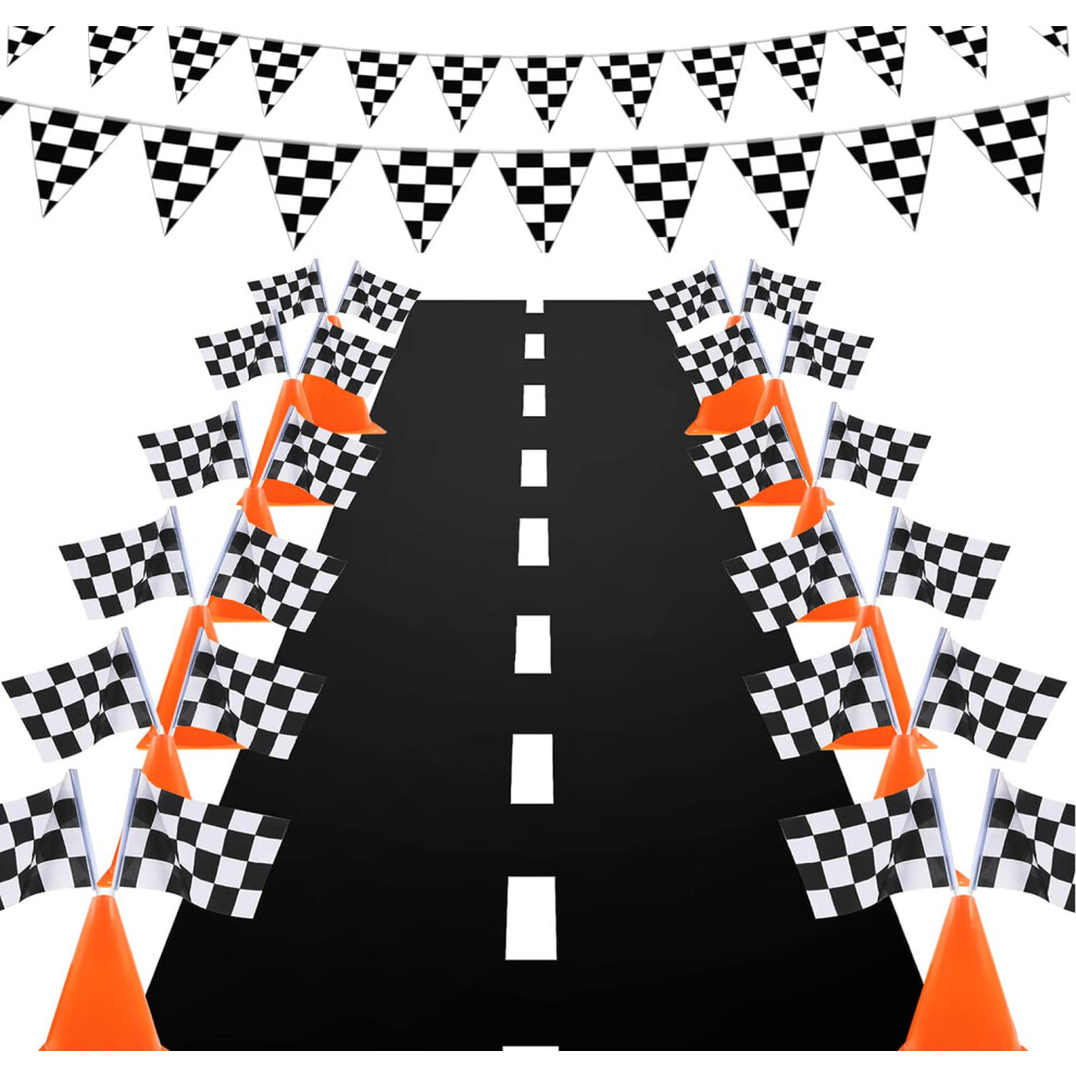 Yoelvn 7Inch Orange Racing Traffic Cones Party Decoration With Racing Checkered Flags 11Inch Safety Sport Training Plastic Cones With Racing Flags Rac 701871700876