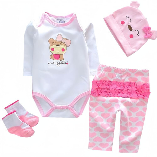 Roupas de boneca reborn para meninas de 17 a 22 polegadas.? Conjunto de 4 peas com estampa de urso fofo?