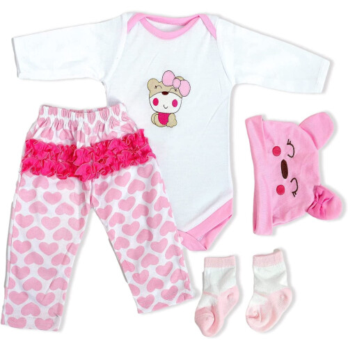 Roupas de boneca reborn para meninas de 17 a 22 polegadas.? Conjunto de 4 peas com estampa de urso fofo? 1