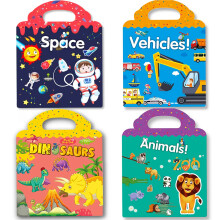 Reusable Sticker Books for Kids 4 Sets Travel Removable Toddler Sticker Books for 3 4 5 Year Old Girls Boys - Vehicle Space Dinosaur & Zoo Animal