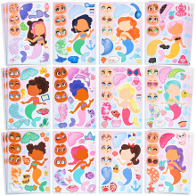 JOYIN 36 Pcs 9""""x6"""" Mermaid Make a face Stickers for Kids Make Your Own Mermaid Sticker Sheets Party Favors Kids Crafts Goodie Bags Stuffers