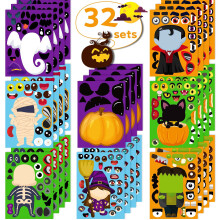 Halloweensk nlepky pro deti 32KS Halloweensk hry pro deti Halloween Make a Face Stickers Nlepka Jack-O-Lantern Roztomil Halloween Nlepky Hallow