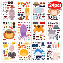 24 Pcs Make Your Own Animal Sticker Sheets for Kids 2 Sheets 12 Animals Stickers with Safaris Sea Animals Face Stickers for Kids Toddlers Craft