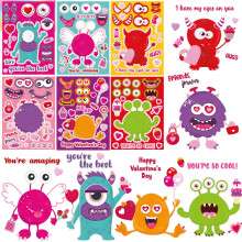 Monster Valentines Day Crafts for Kids 36 pcs Valentine Stickers Sheets DIY Art Cards Gift for School Activities or Valentine's Party Supplies Go