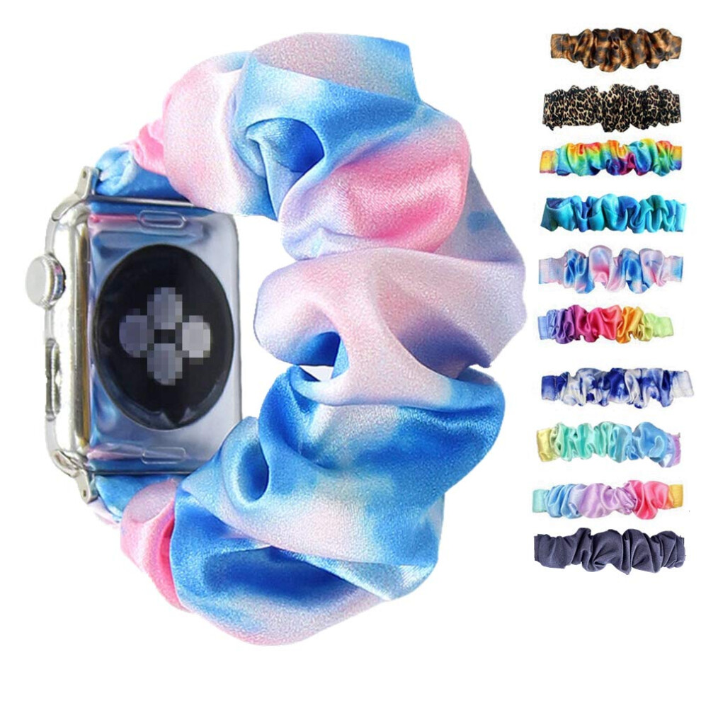 Bracelet    lastique chouchou pour Apple Watch Series 8, 7, 6, 5, 4, 3, pour iWatch 45 mm, 41 mm, 38 mm, 40 mm, 42 mm, 44 mm (bleu/rose tie dye 61