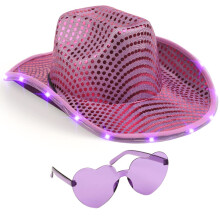 Funcredible Purple Light Up Cowboyhatt och glasgon - Sparkly Disco Cowgirlhatt - Cowboyhatt med paljetter fr kvinnor - Cowgirlkostymer fr tjej