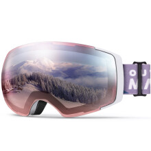 OutdoorMaster Ski Goggles PRO - Rammel?s udskiftelig linse 100 % UV400 beskyttelse snebriller til m?nd og kvinder (Whiteframe Pinklens VLT28%)