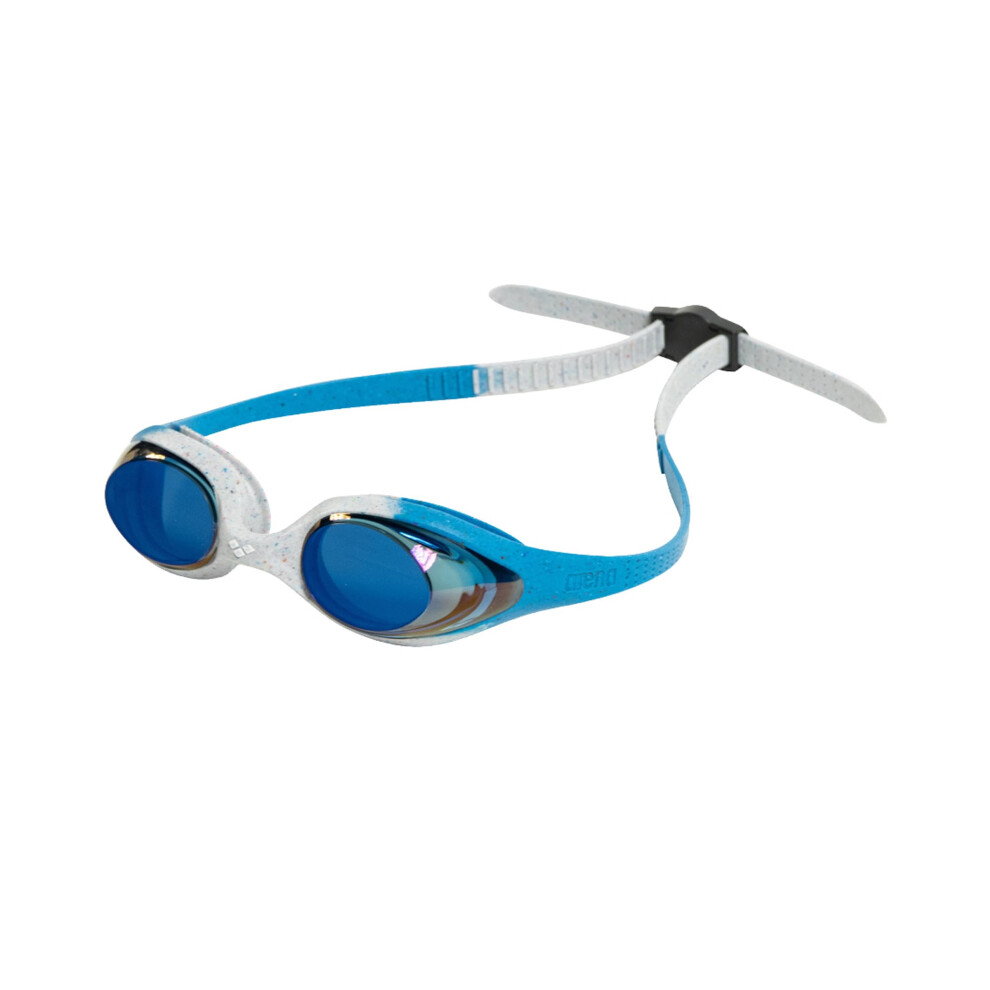 ARENA Unisex Youth Spider Junior Swim Goggles Girls and Boys Ages 6 to 12 Anti-Fog Mirror Lens Easy to Adjust Strap No Leak  Blue/Gray/Blue