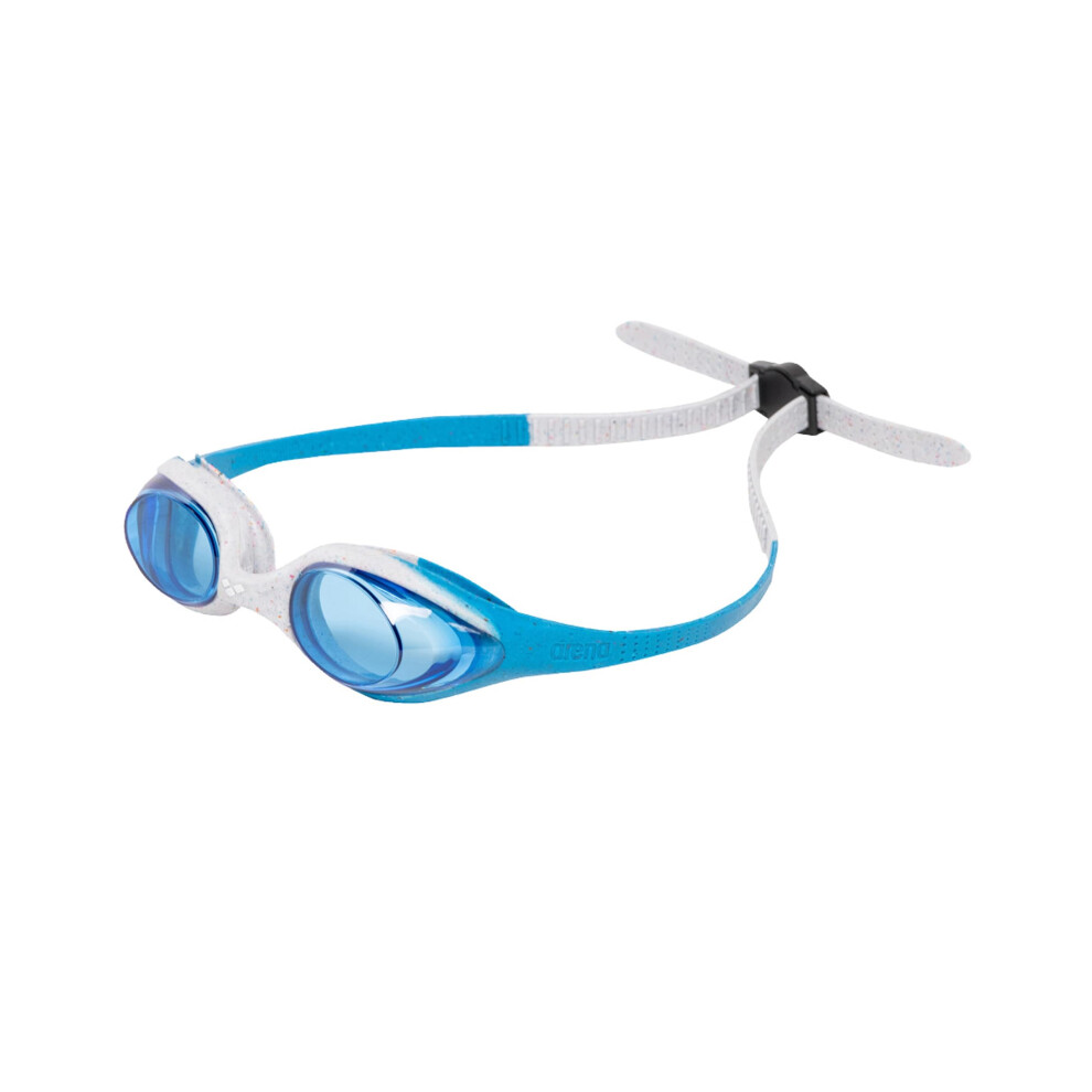 ARENA Unisex Youth Spider Junior Swim Goggles Girls and Boys Ages 6 to 12 No Fog Non-Mirror Lens Easy to Adjust Strap No Leak  Blue/Gray/Blue
