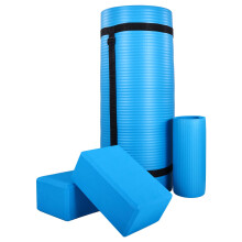 BalanceFrom All-Purpose 71"" x 24"" x 1-inch extra dik hoge dichtheid anti-scheur oefening yogamat kniebeschermer met draagriem en 2 yogablokken blauw