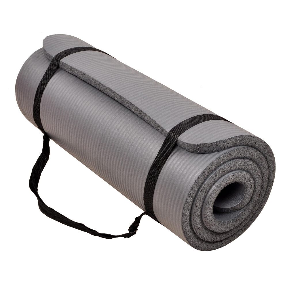 Photos - Yoga Fitvids 1-Inch Extra Thick High Density Anti-Tear Exercise Mat with Carrying Strap Gray SFYM-1INGY
