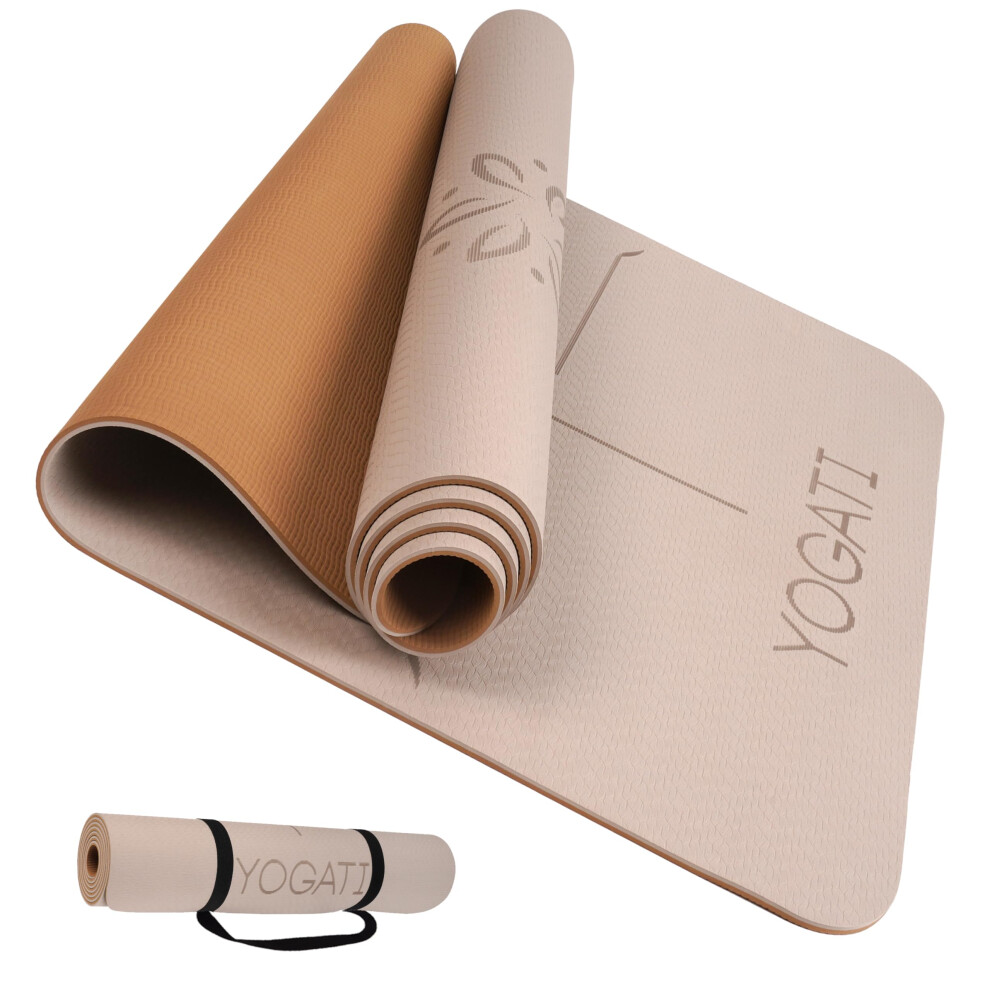 Tapis de yoga YOGATI antid   rapant et non toxique avec sangle de transport et lignes d'alignement. Id   al comme tapis de gymnastique, de sport ou d