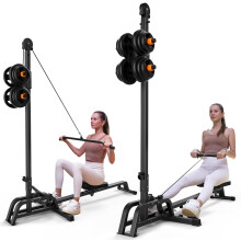 ONETWOFIT Foldable Rowing Machine & LAT Pull Down Machine 2 in 1 Multi-Function Compact Rowing Machine for Home Low Row Cable Fitness Exercise Max 30