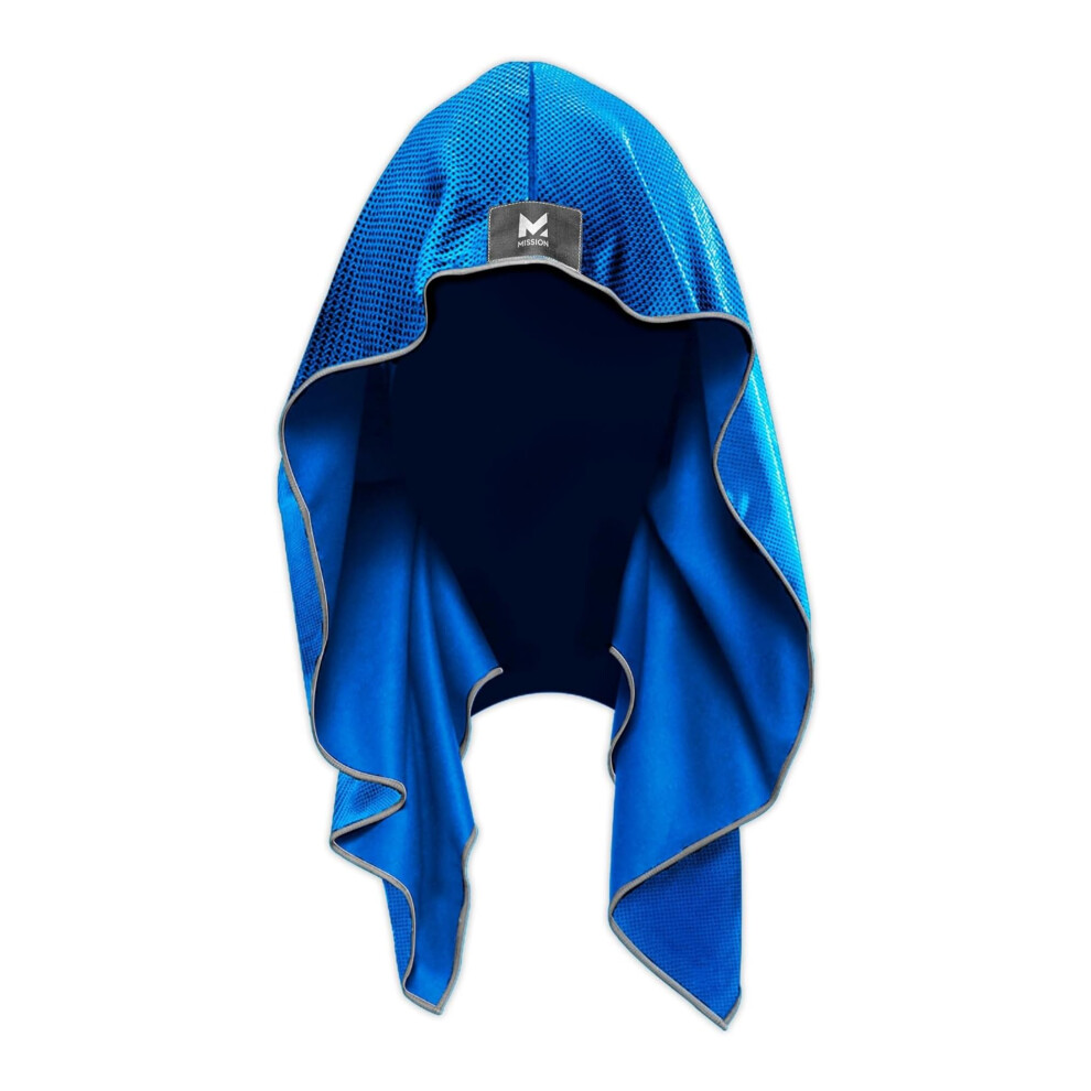 MISSION Cooling Hoodie Towel  Mission Blue - Soft  Durable Microfiber - Cools Up to 2 Hours - UPF 50 Sun Protection - Machine Washable