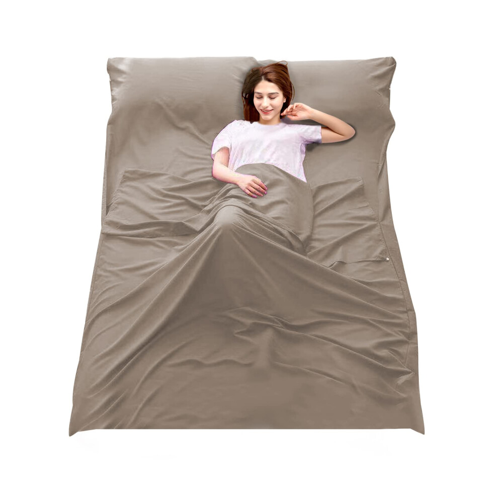 Sleeping Bag Liner Camping Travel Home Bed Sheet Lightweight Breathable Hotel Compact Sacks (Khaki  45.3 * 82.7in)-image-OPC-PGC85QD-NEW