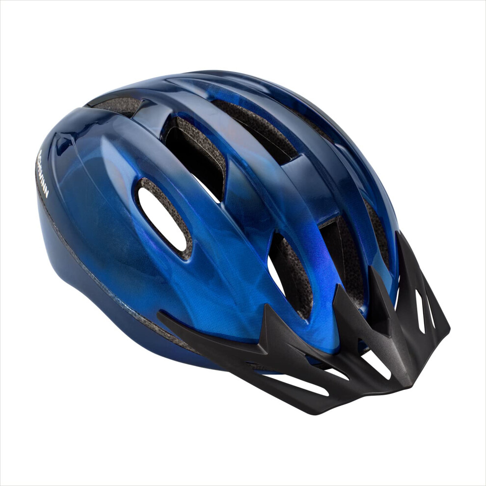 Schwinn Intercept Bike Helmet For Adult Men Women Ages 14 and Up  Can Fit Head Circumference 58-62 cm  With 10 Vents  Snap On/Off Visor  Adult Blue