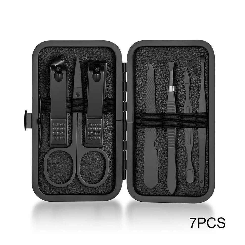 Nail Clippers Of Kiya Steel Black (7Pcs) Nail Clipper Set Stainless Steel Manicure Nail Scissors Pedicure Kit