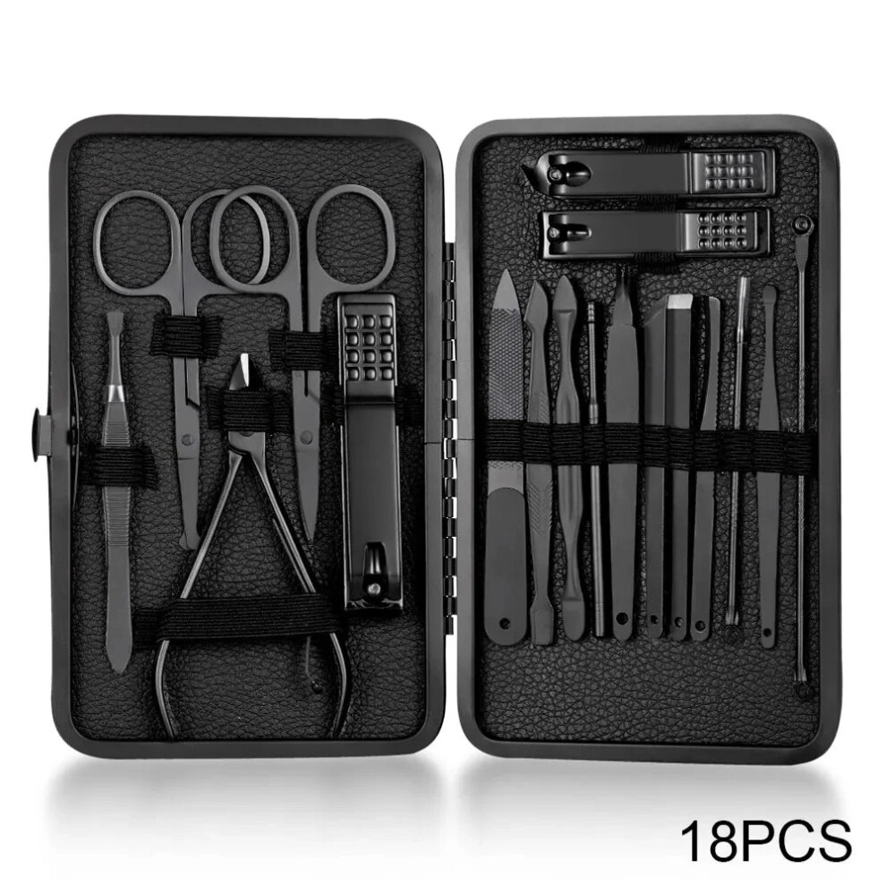 Nail Clippers Of Kiya Steel Black (18Pcs) Nail Clipper Set Stainless Steel Manicure Nail Scissors Pedicure Kit