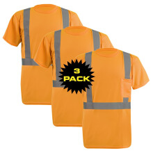 OccuNomix LUX-SSETP2B-O3X-PK03 Klassisk standard, h?j synlighed, kort?rmet Wicking Birdseye T-shirt med lomme Klasse 2 100% ANSI Wicking Polyeste