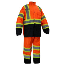 New York Hi-Viz Workwear RK Safety RW-CLA3-TOR77 Classe 3 Fato de chuva Jaqueta Calas Fundo preto reflexivo de alta visibilidade com padro X (grande)