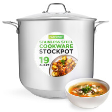 NutriChef 19-Quart Stainless Steel Stockpot - 18/8 Food Grade Heavy-Duty Induction-Compatible Pot with See-Through Lid Ideal for Stews Broths Simme