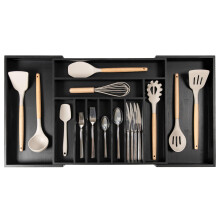 KitchenEdge Premium Silverware Flatware and Utensil Organizer for Kitchen Drawers Food-Safe Contract Grade Expandable from 18 to 33 In Black Bamb