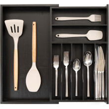 KitchenEdge Premium Silverware Flatware and Utensil Organizer for Kitchen Drawers Food-Safe Contract Grade Expandable from 10.5 to 19 In Black Ba