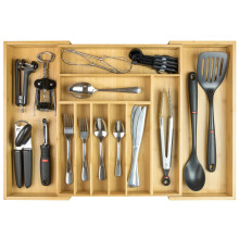 KitchenEdge Premium Silverware Flatware and Utensil Organizer for Kitchen Drawers Food-Safe Contract Grade Expandable from 14 to 25 In Natural Ba