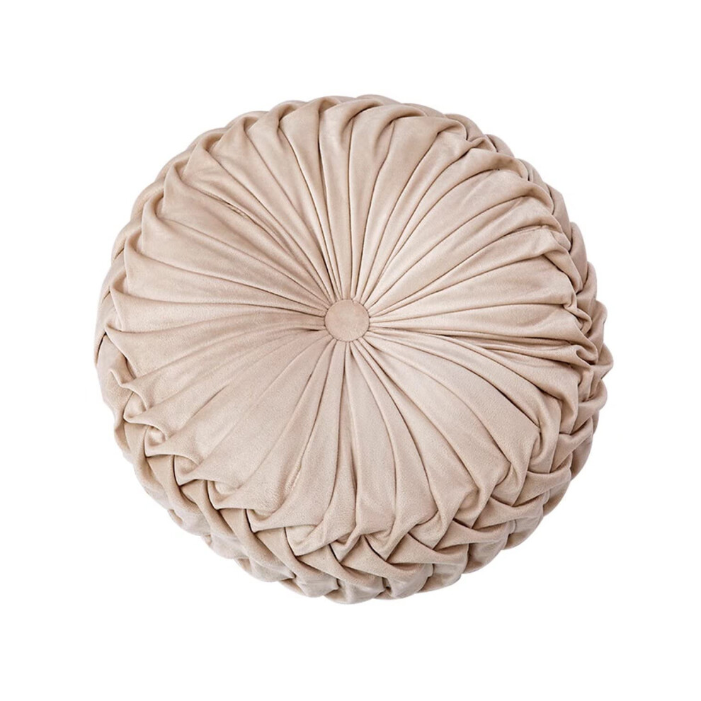 Coussin rond en velours HLOVME pour canap   , petit coussin d   coratif fait main pour lit, chambre     coucher, 35 cm, beige