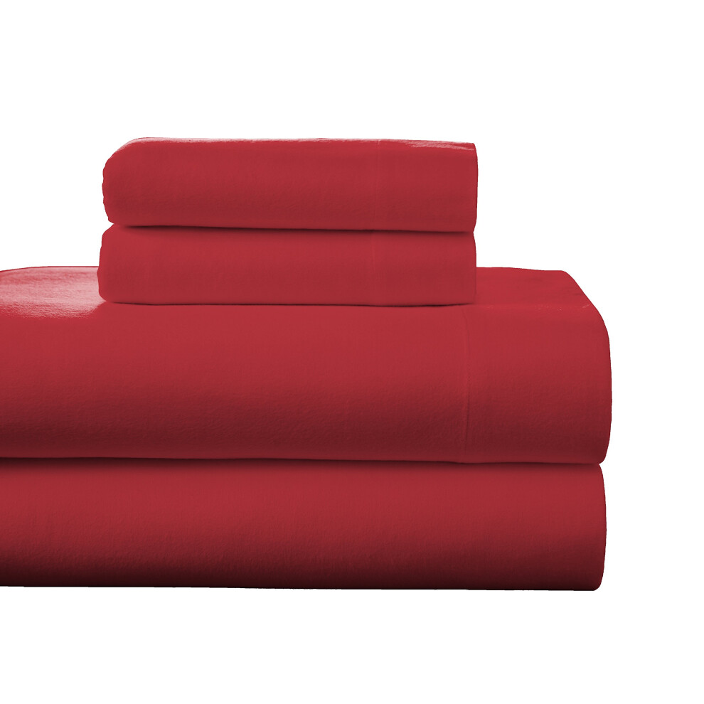 Parure de lit Pointehaven en flanelle     poches profondes avec drap plat surdimensionn    pour lit double, rouge rococo