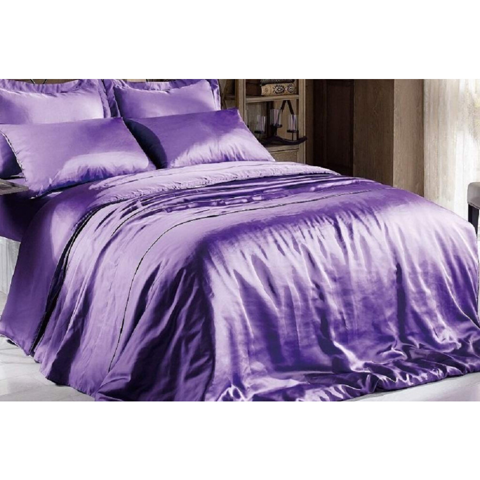 Juego De S Banas De Sat N Charmeuse Suave Y Sedoso De Color Liso De Alta Densidad De Hilos, Lujo Y S Per Suave (Morado Queen)-image