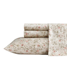 Laura Ashley - King Sheets Soft Sateen Cotton Bedding Set Sleek Smooth & Breathable Home Decor (Bonnie Beige King)