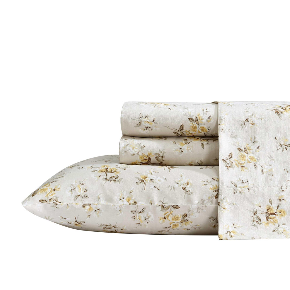 Laura Ashley - Parure de lit Queen Size en satin de coton doux, élégante, lisse et respirante, décoration d'intérieur (Little Darlings Beige Quee