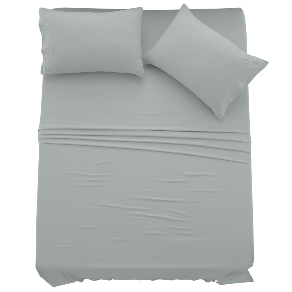 Parure de lit king size LDC - 4 draps en microfibre bross   e, poches profondes de 40 cm, taies d'oreiller brod   es - Parure de lit king size de lux
