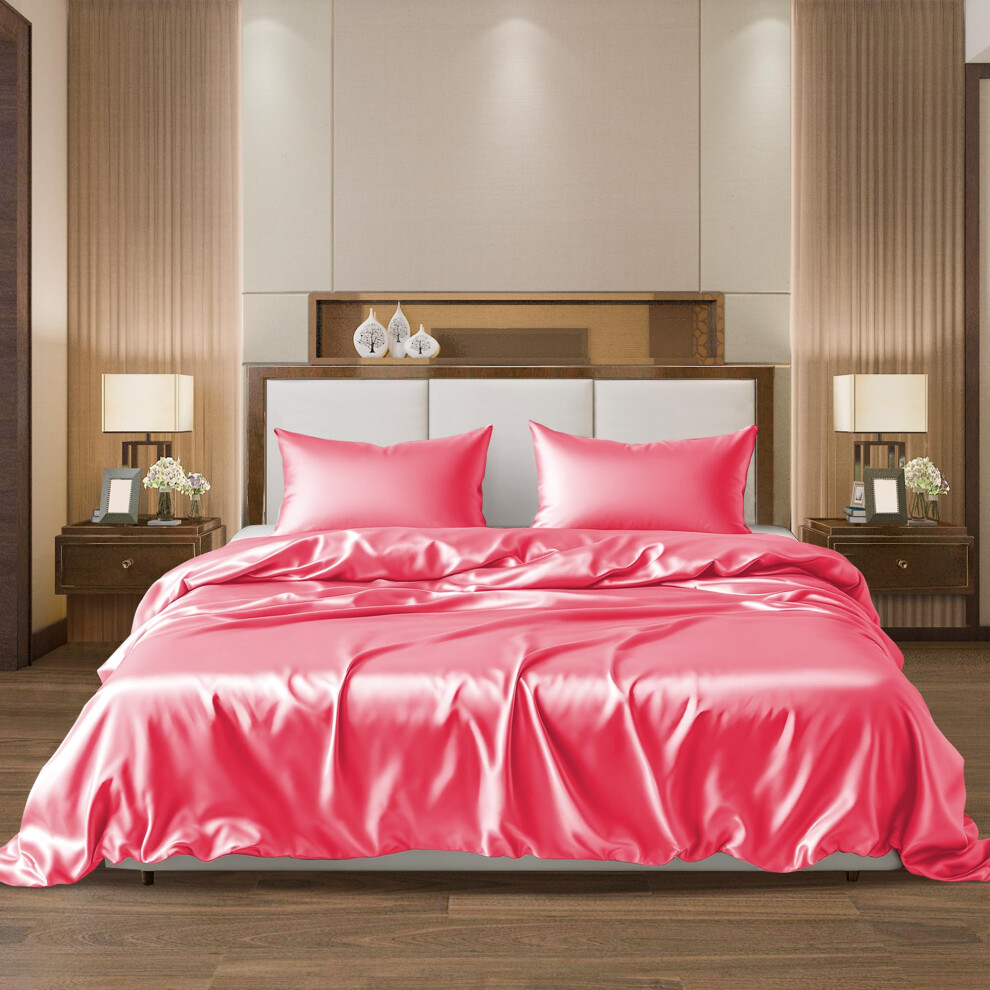 AL AHMEDANI LINEN Draps en satin rose Queen - Luxueux ensemble de lit en soie rose 4 pi   ces Queen - Soie lisse     poche profonde 1 drap-housse 1 d