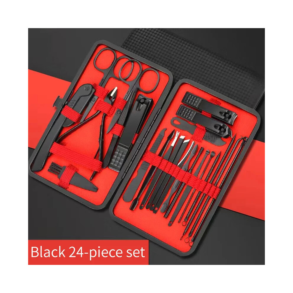 Nail Clippers Of Kiya Steel Black ( 24 Piece Set) Nail Clipper Set Manicure Nail Trimmer Pedicure