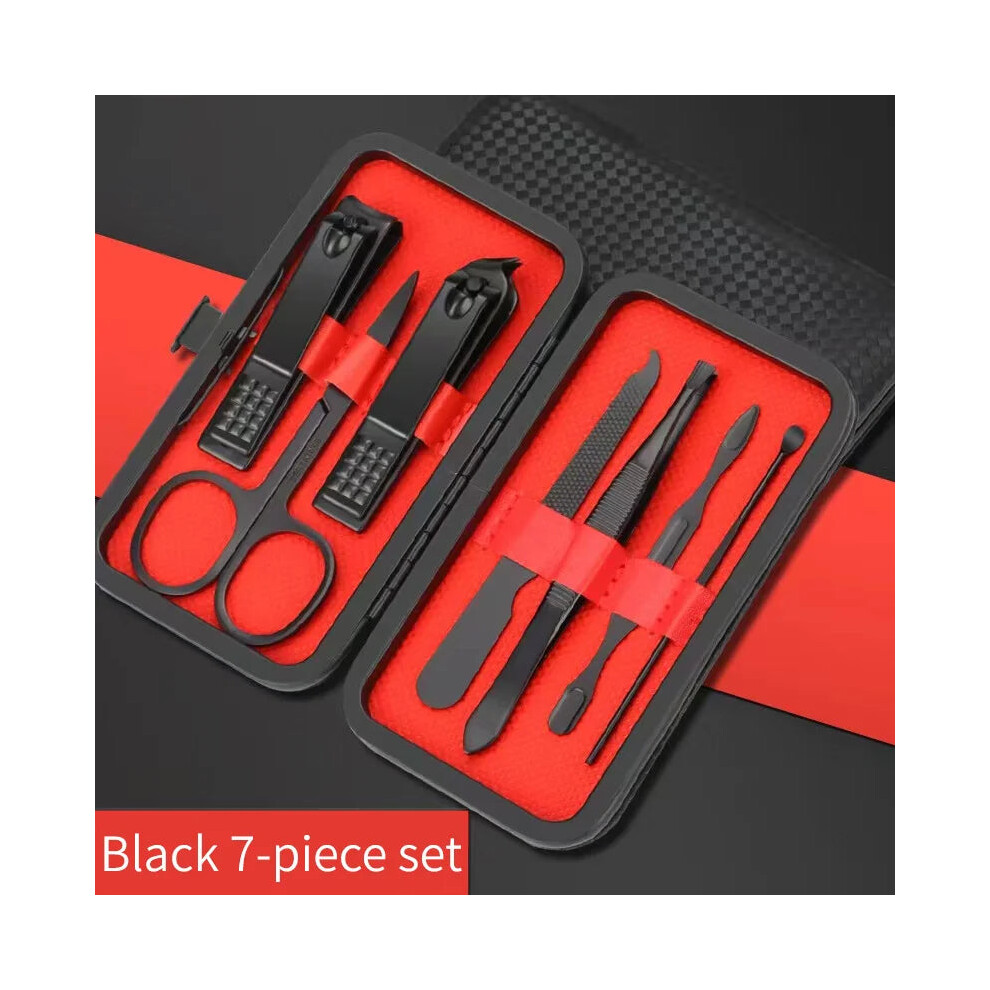 Nail Clippers Of Kiya Steel Black ( 7 Piece Set) Nail Clipper Set Manicure Nail Trimmer Pedicure