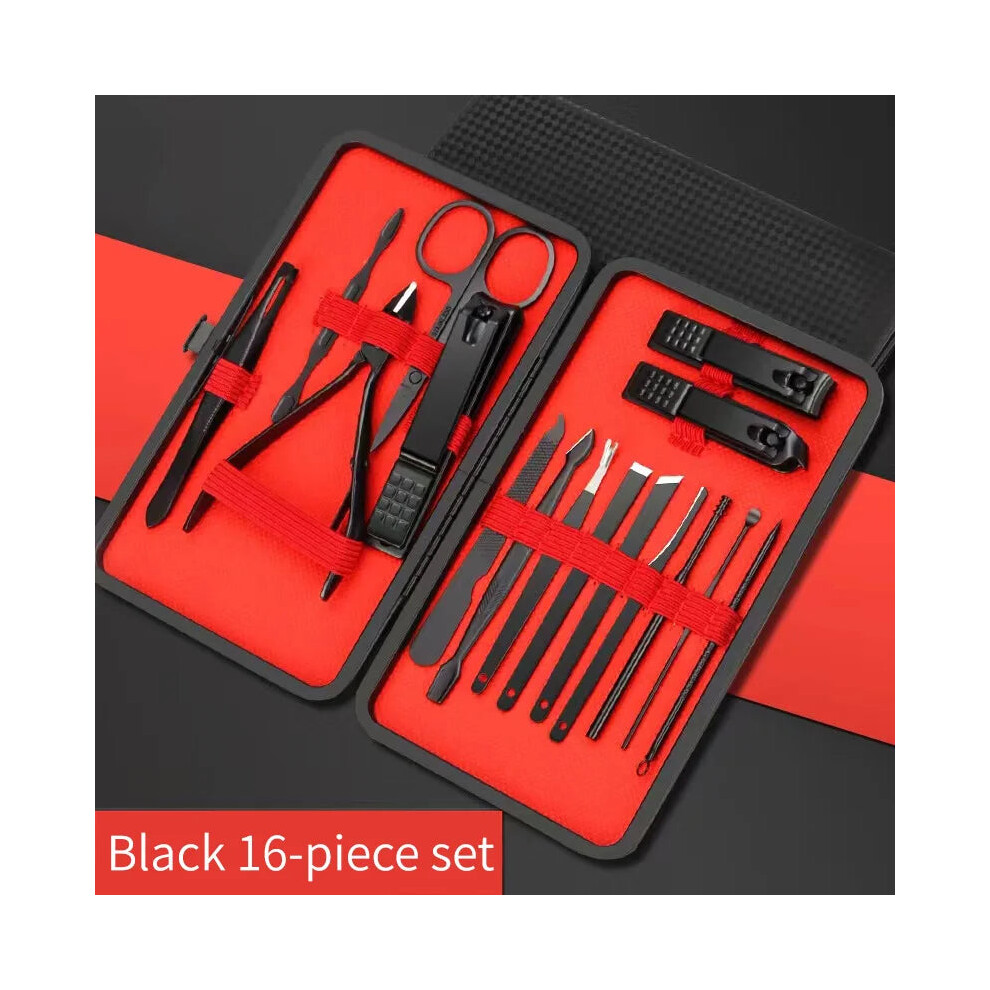 Nail Clippers Of Kiya Steel Black ( 16 Pieces Set) Nail Clipper Set Manicure Nail Trimmer Pedicure
