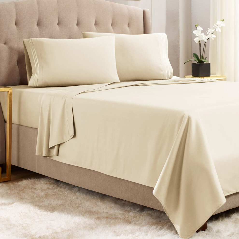 Parure de lit Empyrean California King - 4 pièces - Draps super doux en microfibre brossée double - Draps de luxe beige crème pour hôtel - King s