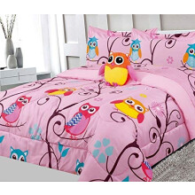 Sapphire Home 4 Piece Owl Full Kids Comforter Set - Kids Bedding - Pillow Sham Decorative Toy Pillow - Toddler Bed Kit Owl Pink Room Decor for Girl